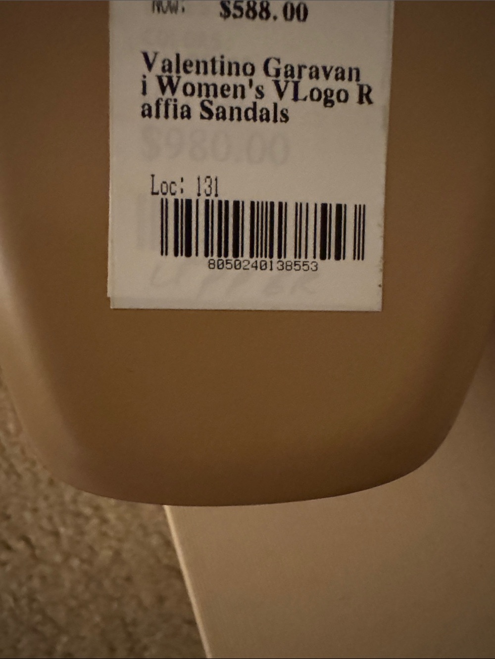 Valentino Garavani Tan Leather & Natural Raffia Mules with Gold V Logo - Picture 2 of 6